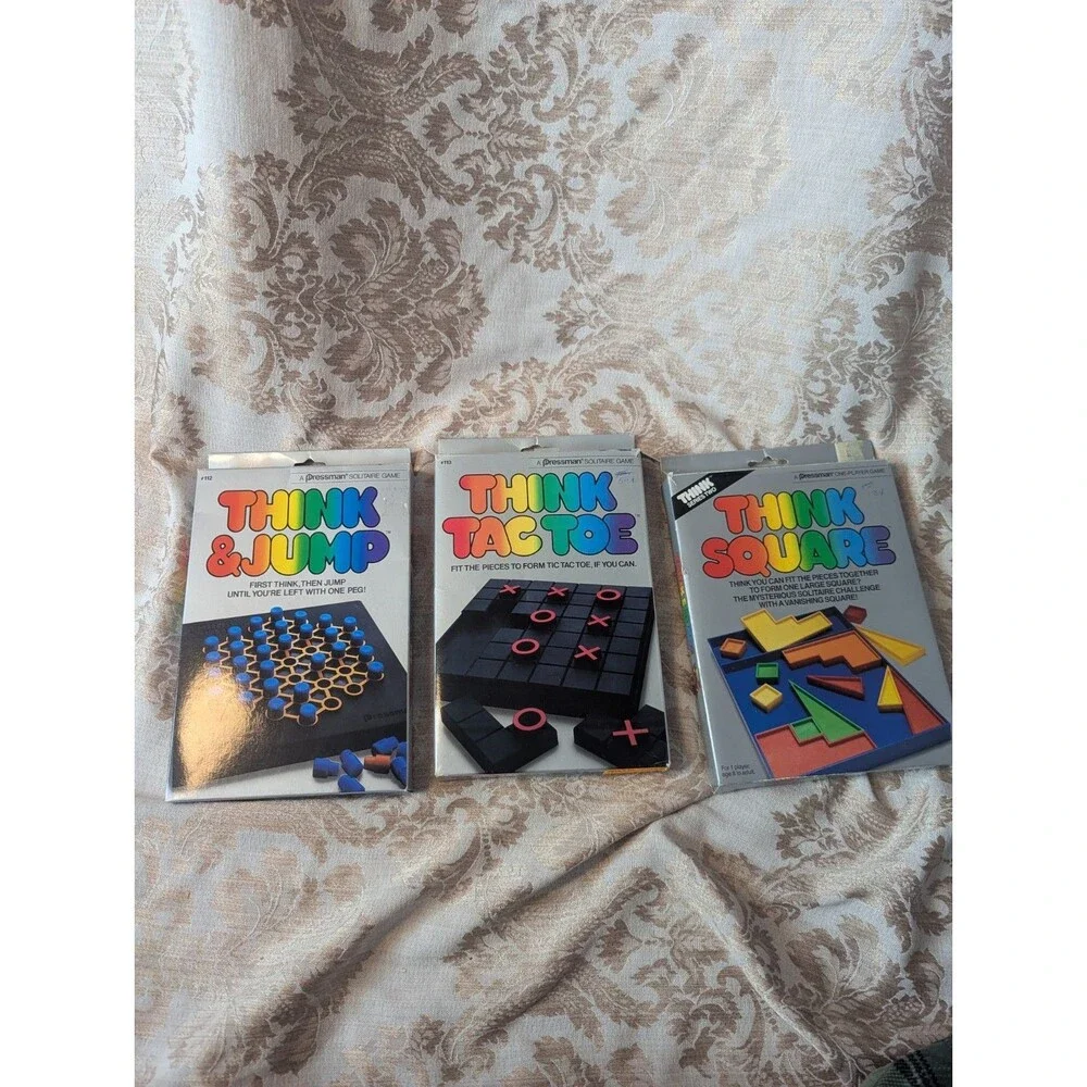 Vtg 1980s Pressman THINK Puzzle Lot (3) Tac Toe, Think & Jump, Think Square